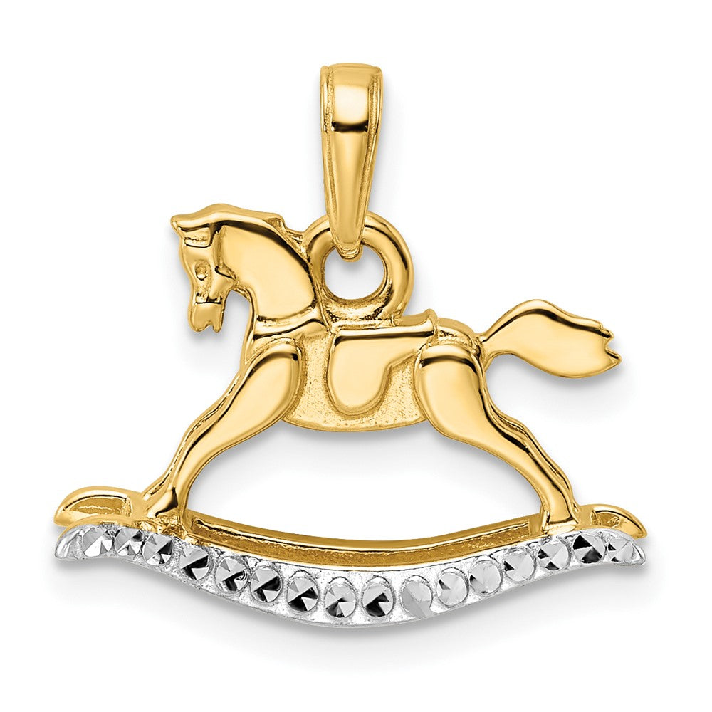 14k Yellow & Rhodium Gold w/White Rhodium Diamond-cut Rocking Horse Pendant