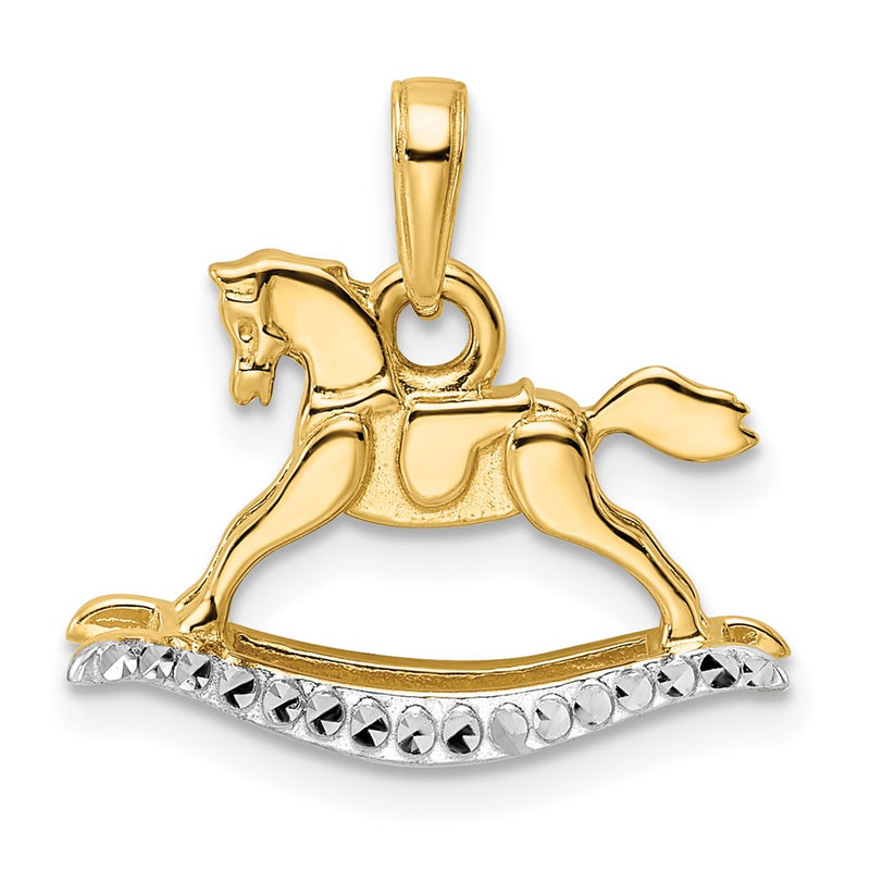 14k Yellow & Rhodium Gold w/White Rhodium Diamond-cut Rocking Horse Pendant