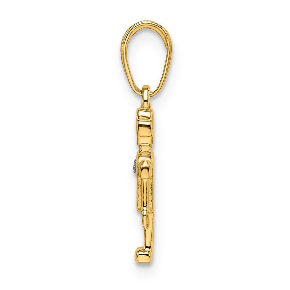 14k Yellow & Rhodium Gold w/ White Rhodium Diamond-cut Robot Pendant