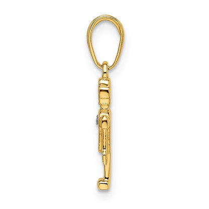 14k Yellow & Rhodium Gold w/ White Rhodium Diamond-cut Robot Pendant