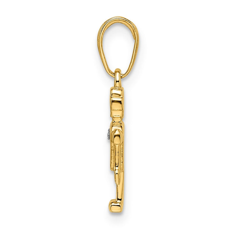14k Yellow & Rhodium Gold w/ White Rhodium Diamond-cut Robot Pendant
