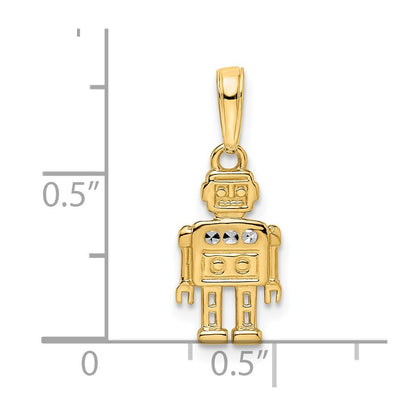 14k Yellow & Rhodium Gold w/ White Rhodium Diamond-cut Robot Pendant