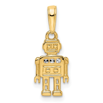 14k Yellow & Rhodium Gold w/ White Rhodium Diamond-cut Robot Pendant