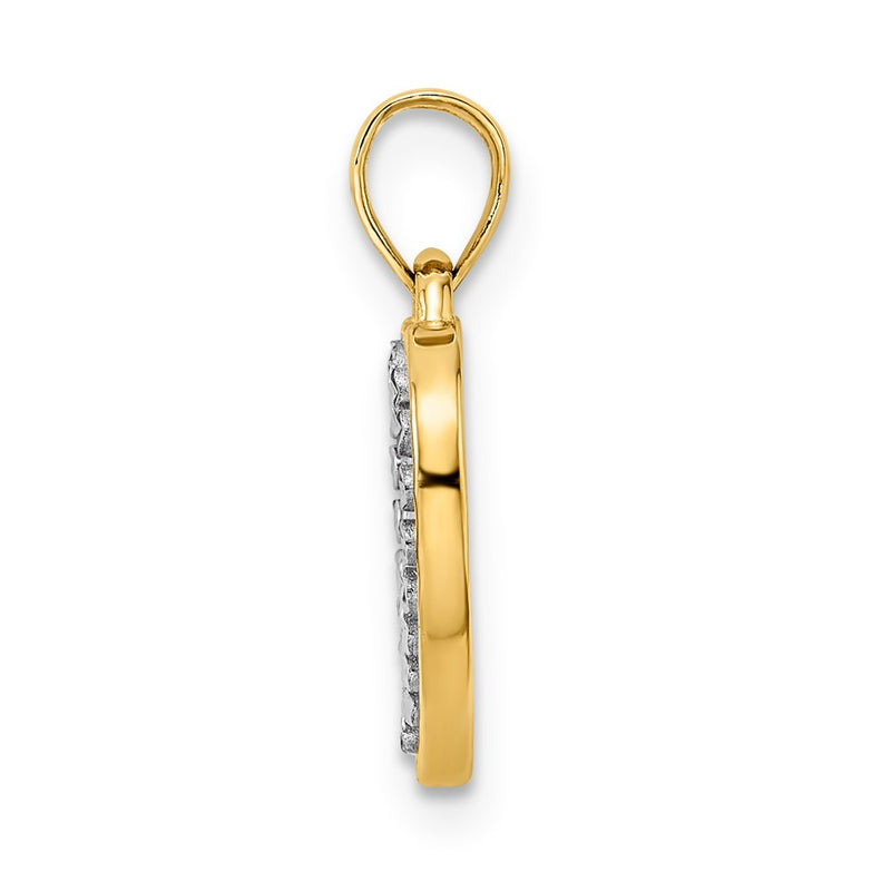 14k Yellow & Rhodium Gold and White Rhodium Diamond-cut Border Heart Pendant