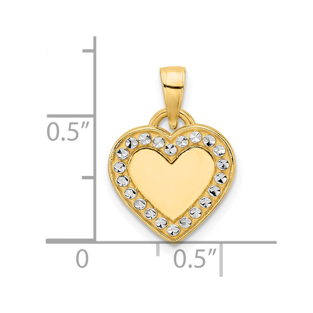 14k Yellow & Rhodium Gold and White Rhodium Diamond-cut Border Heart Pendant