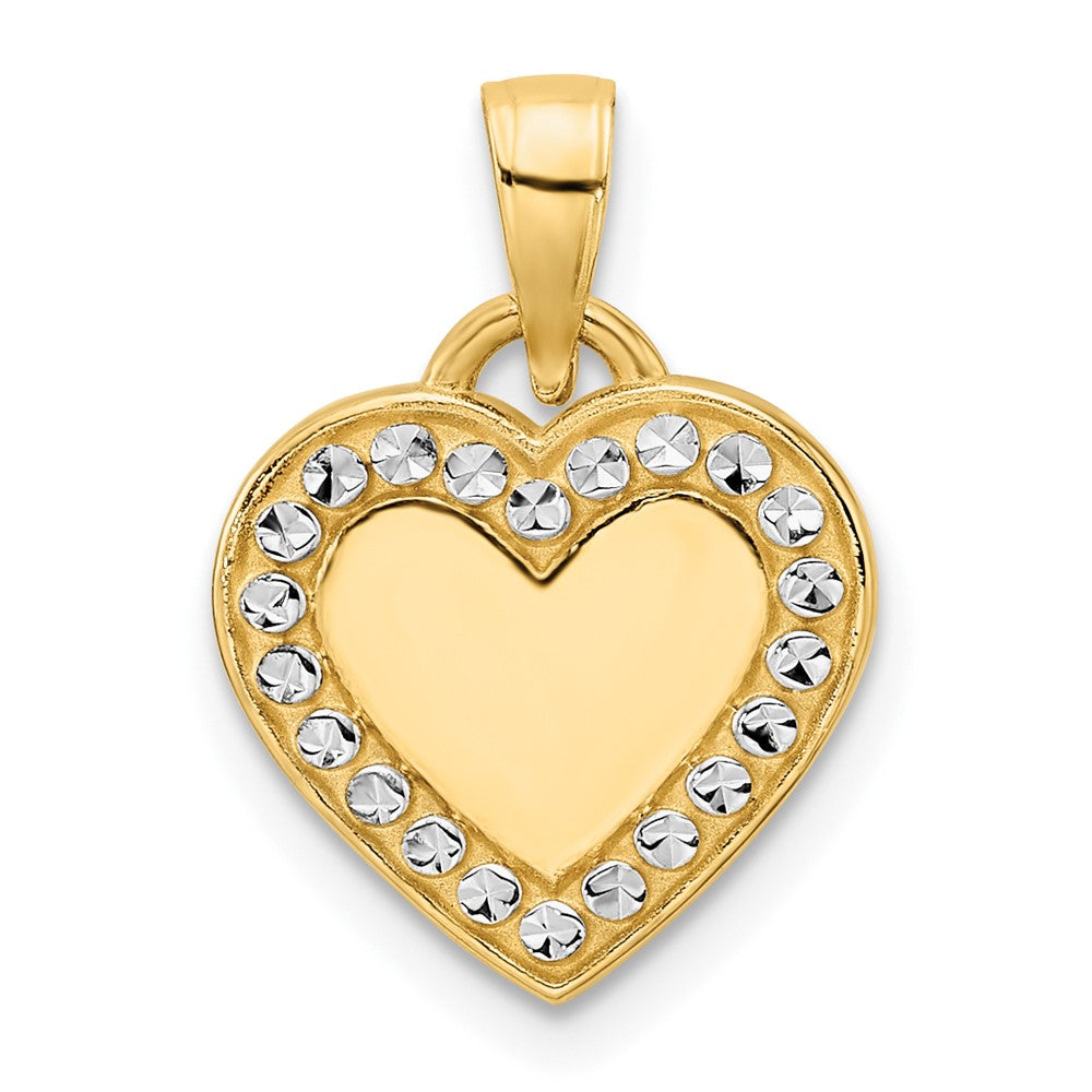 14k Yellow & Rhodium Gold and White Rhodium Diamond-cut Border Heart Pendant
