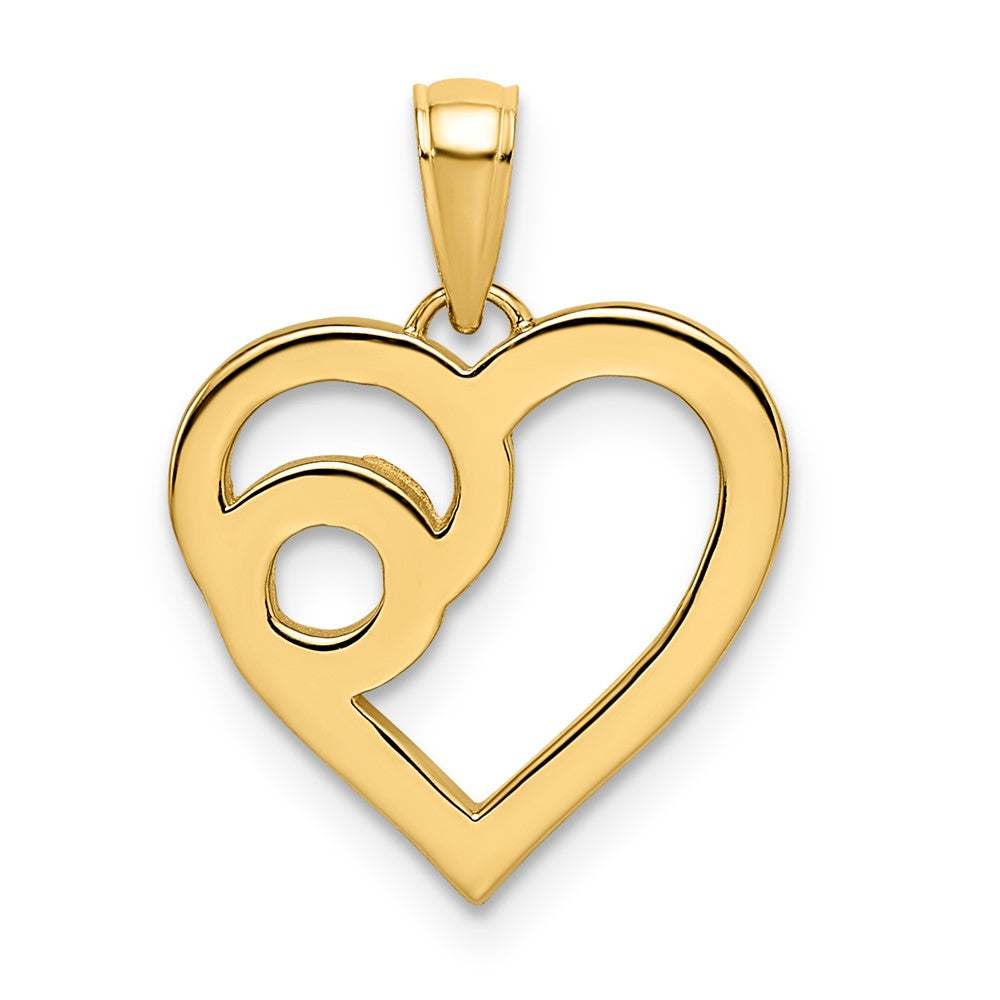 14k Yellow & Rhodium Gold and White Rhodium Diamond-cut Swirls Heart Pendant
