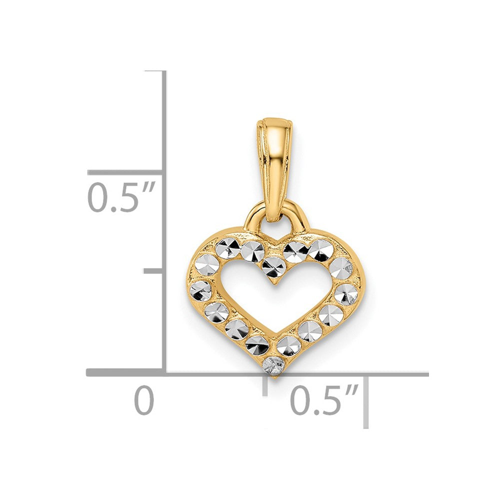 14k Yellow & Rhodium Gold and White Rhodium Diamond-cut Heart Pendant