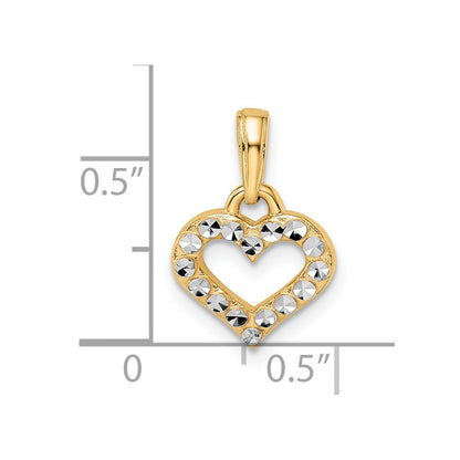 14k Yellow & Rhodium Gold and White Rhodium Diamond-cut Heart Pendant