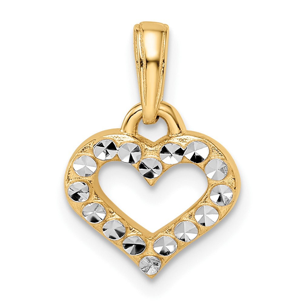 14k Yellow & Rhodium Gold and White Rhodium Diamond-cut Heart Pendant