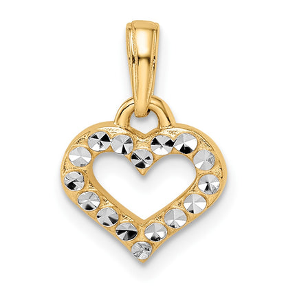 14k Yellow & Rhodium Gold and White Rhodium Diamond-cut Heart Pendant
