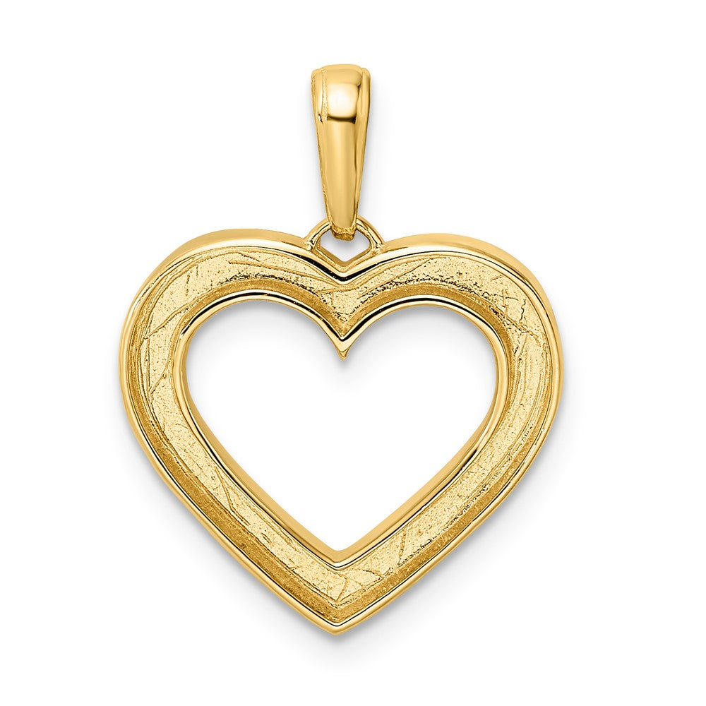 14k Yellow & Rhodium Gold and White Rhodium Diamond-cut Fancy Heart Pendant