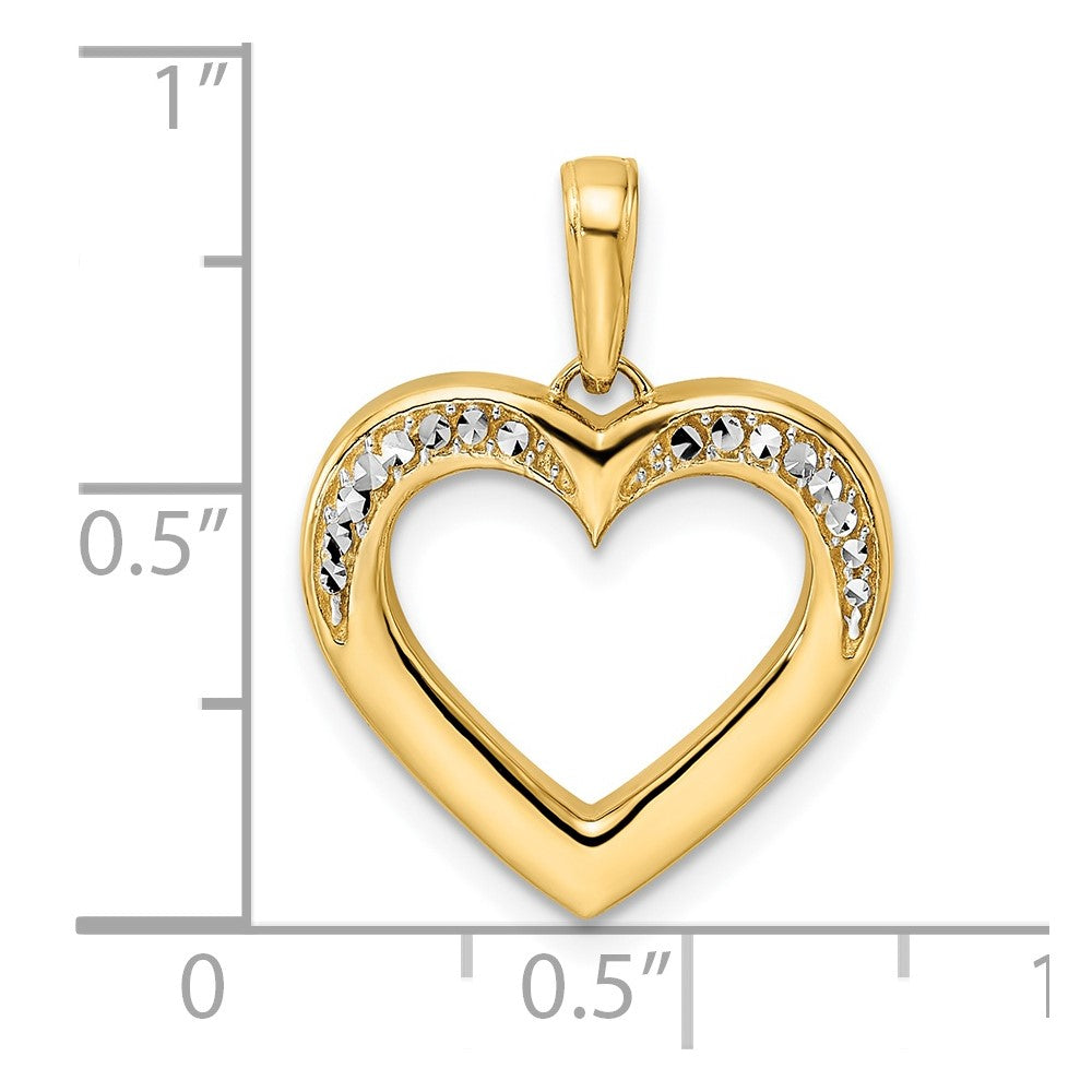 14k Yellow & Rhodium Gold and White Rhodium Diamond-cut Fancy Heart Pendant