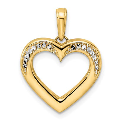 14k Yellow & Rhodium Gold and White Rhodium Diamond-cut Fancy Heart Pendant