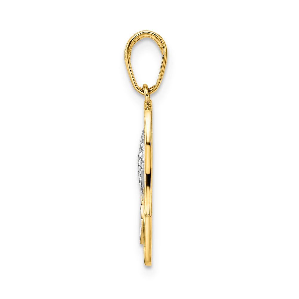 14k Yellow & Rhodium Gold & White Rhodium D/C Heart Hamsa Pendant