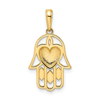14k Yellow & Rhodium Gold & White Rhodium D/C Heart Hamsa Pendant