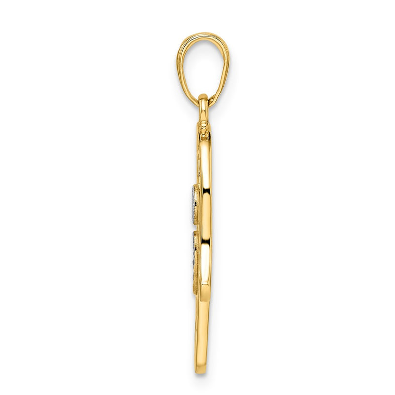 14k Yellow & Rhodium Gold & White Rhodium D/C Evil Eye Hamsa Pendant