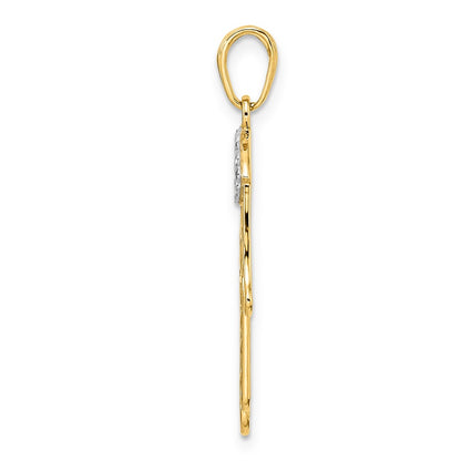 14k Yellow & Rhodium Gold & White Rhodium D/C Evil Eye Hamsa Pendant