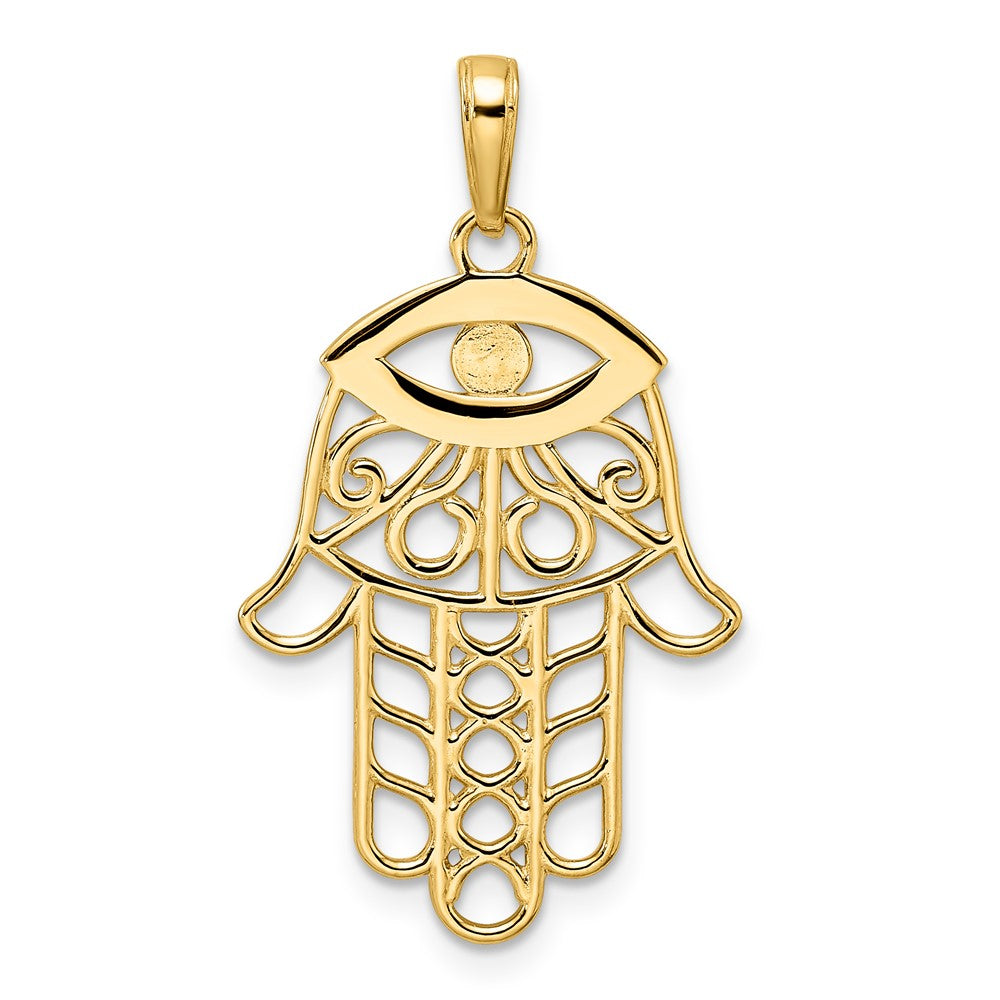 14k Yellow & Rhodium Gold & White Rhodium D/C Evil Eye Hamsa Pendant