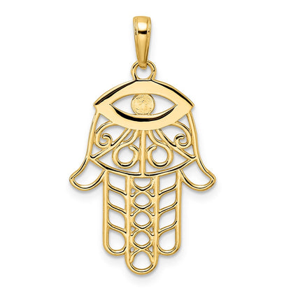 14k Yellow & Rhodium Gold & White Rhodium D/C Evil Eye Hamsa Pendant