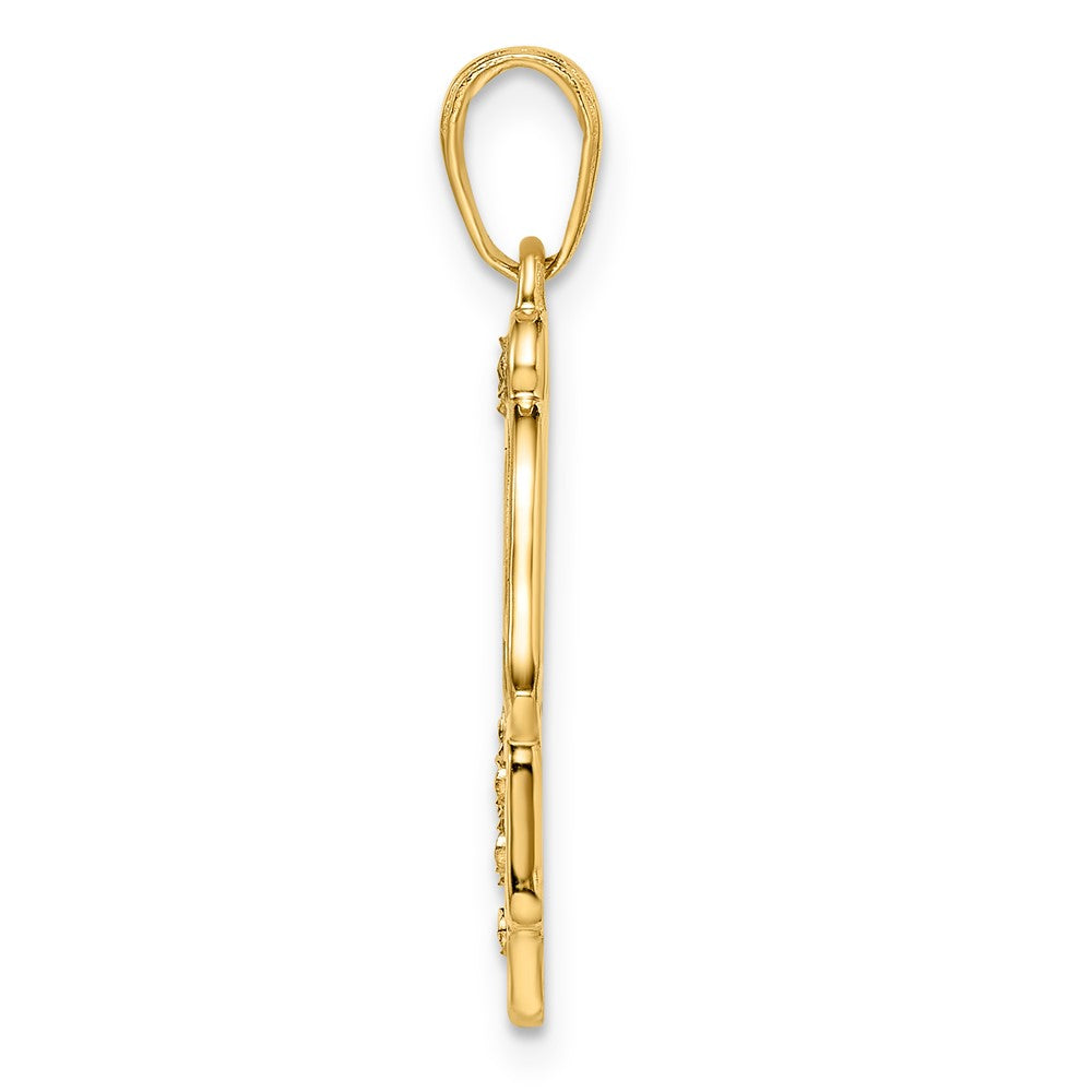 14k Yellow & Rhodium Gold & White Rhodium D/C Spade Symbol Hamsa Pendant
