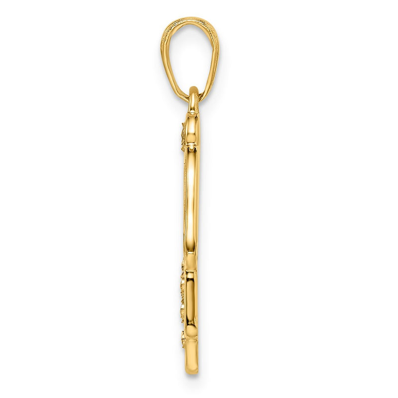 14k Yellow & Rhodium Gold & White Rhodium D/C Spade Symbol Hamsa Pendant