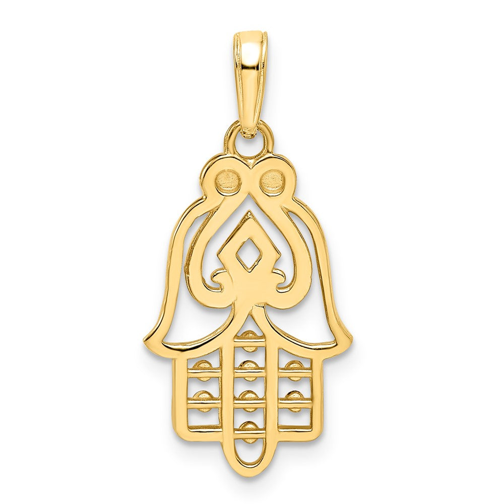 14k Yellow & Rhodium Gold & White Rhodium D/C Spade Symbol Hamsa Pendant