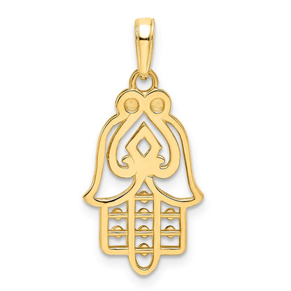 14k Yellow & Rhodium Gold & White Rhodium D/C Spade Symbol Hamsa Pendant