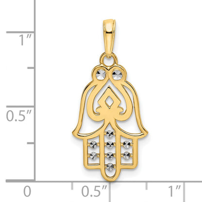 14k Yellow & Rhodium Gold & White Rhodium D/C Spade Symbol Hamsa Pendant