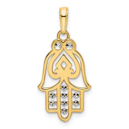 14k Yellow & Rhodium Gold & White Rhodium D/C Spade Symbol Hamsa Pendant