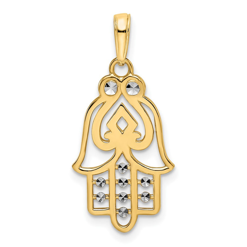 14k Yellow & Rhodium Gold & White Rhodium D/C Spade Symbol Hamsa Pendant