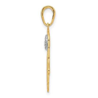 14k Yellow & Rhodium Gold & White Rhodium D/C Filigree Evil Eye Hamsa Pendant