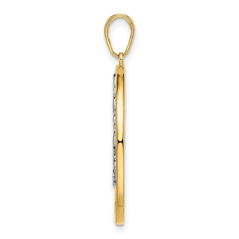 14k Yellow & Rhodium Gold and White Rhodium Diamond-cut Tree of Life Pendant