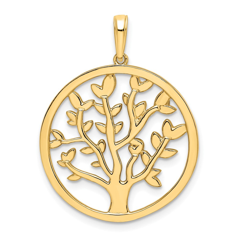 14k Yellow & Rhodium Gold and White Rhodium Diamond-cut Tree of Life Pendant