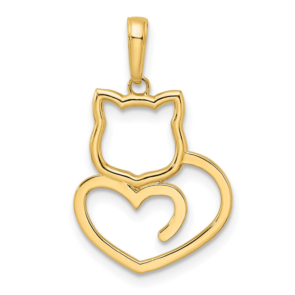 14k Yellow & Rhodium Gold and White Rhodium Diamond-cut Cat Heart Pendant