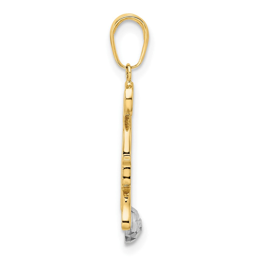 14k Yellow & Rhodium Gold and White Rhodium Diamond-cut Cat and Ball Pendant