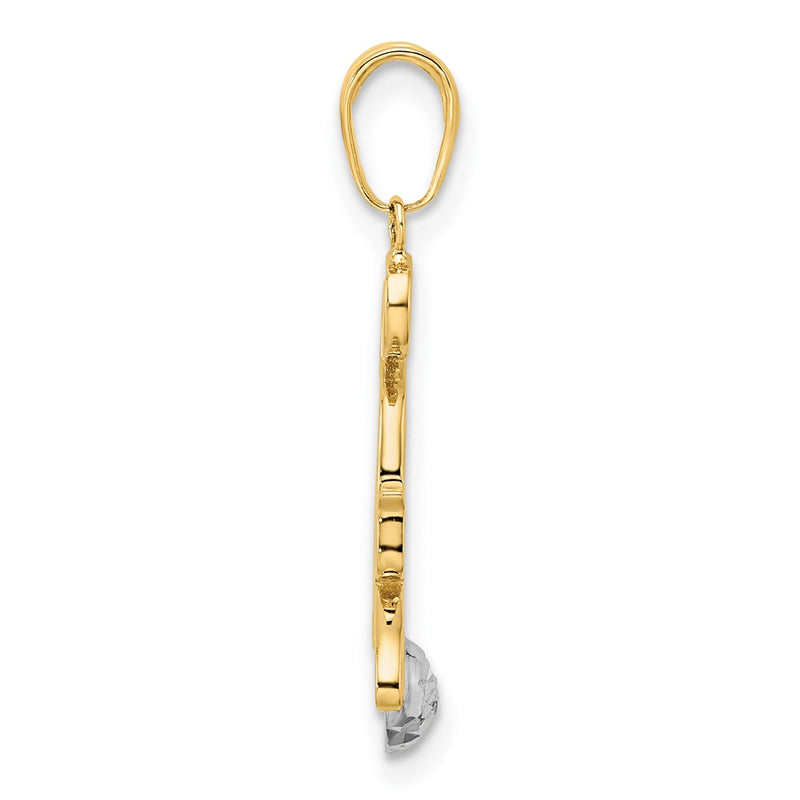 14k Yellow & Rhodium Gold and White Rhodium Diamond-cut Cat and Ball Pendant