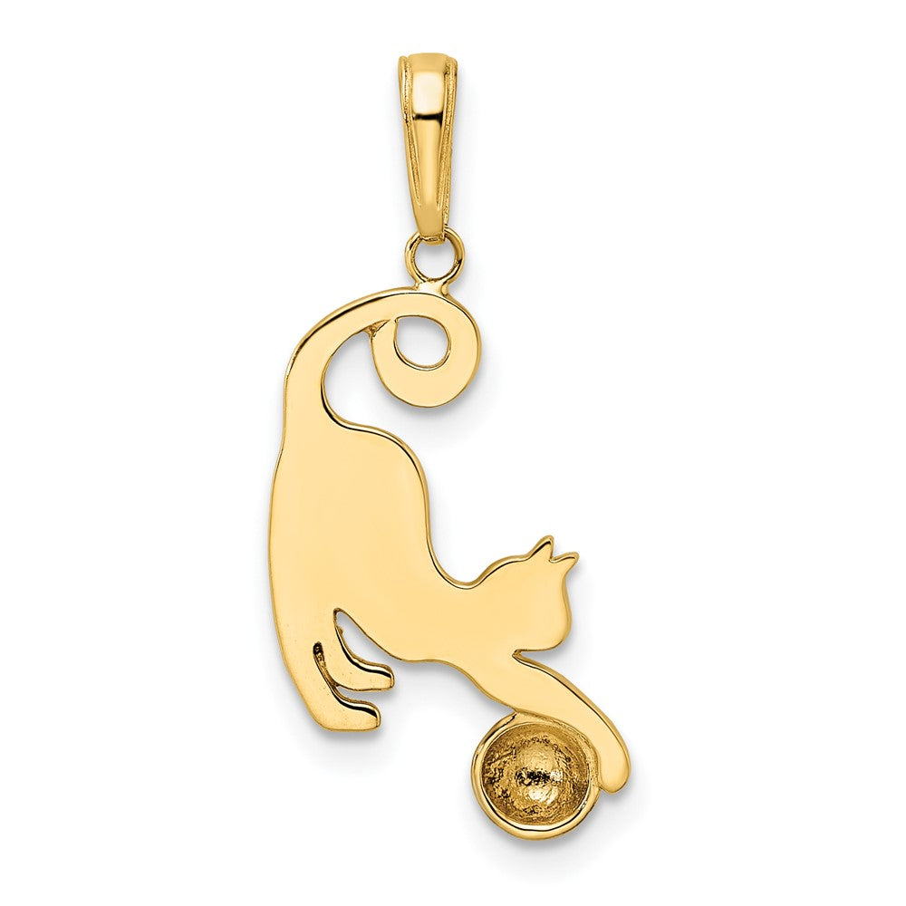 14k Yellow & Rhodium Gold and White Rhodium Diamond-cut Cat and Ball Pendant