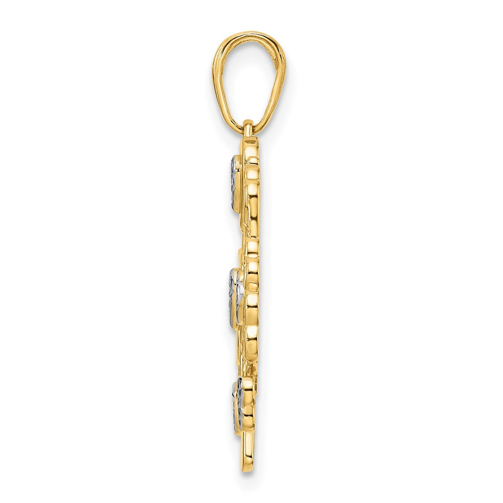 14k Yellow & Rhodium Gold and White Rhodium Diamond-cut Heart Tree of Life Pendant