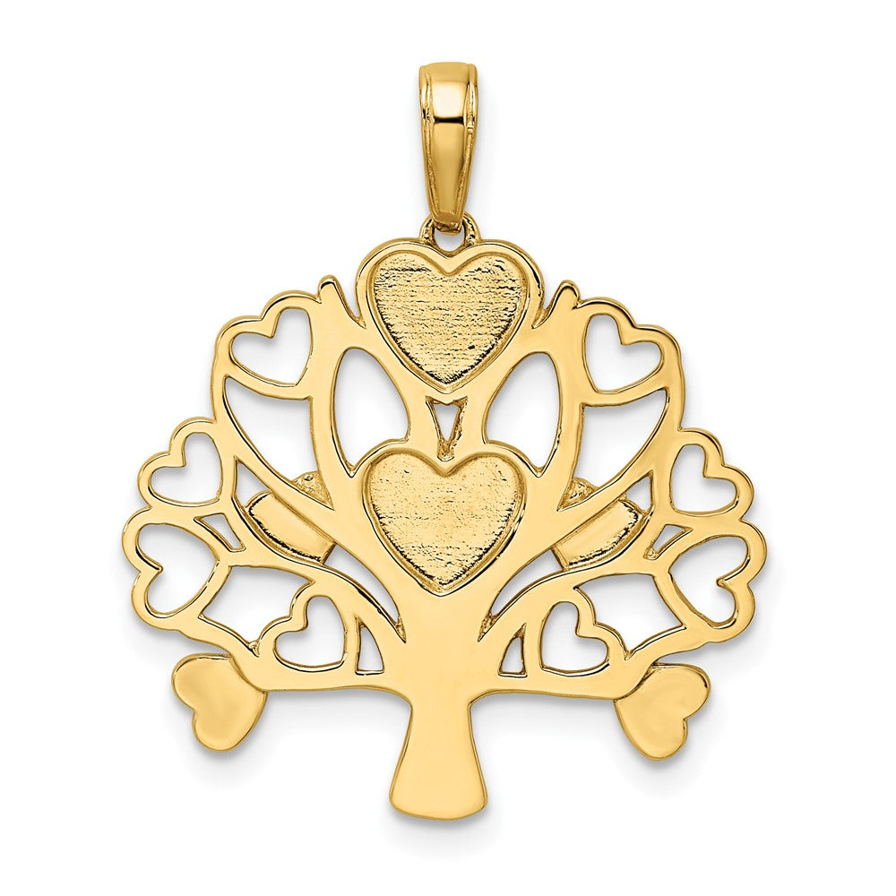 14k Yellow & Rhodium Gold and White Rhodium Diamond-cut Heart Tree of Life Pendant