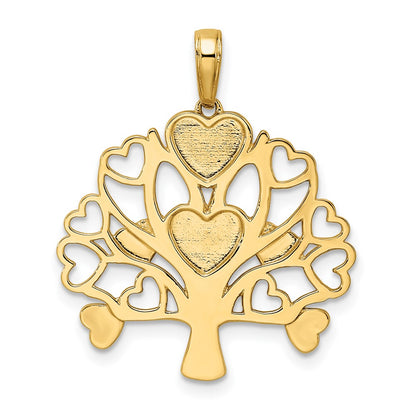 14k Yellow & Rhodium Gold and White Rhodium Diamond-cut Heart Tree of Life Pendant