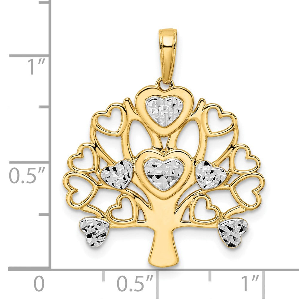 14k Yellow & Rhodium Gold and White Rhodium Diamond-cut Heart Tree of Life Pendant
