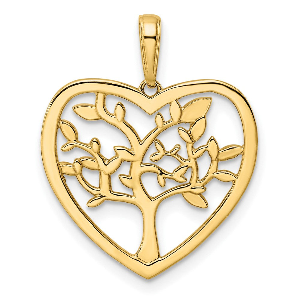 14k Yellow & Rhodium Gold and White Rhodium Diamond-cut Tree of Life Heart Pendant
