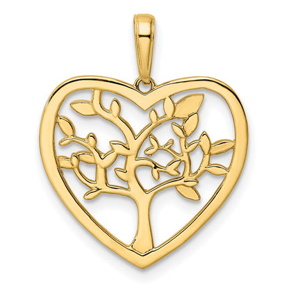 14k Yellow & Rhodium Gold and White Rhodium Diamond-cut Tree of Life Heart Pendant