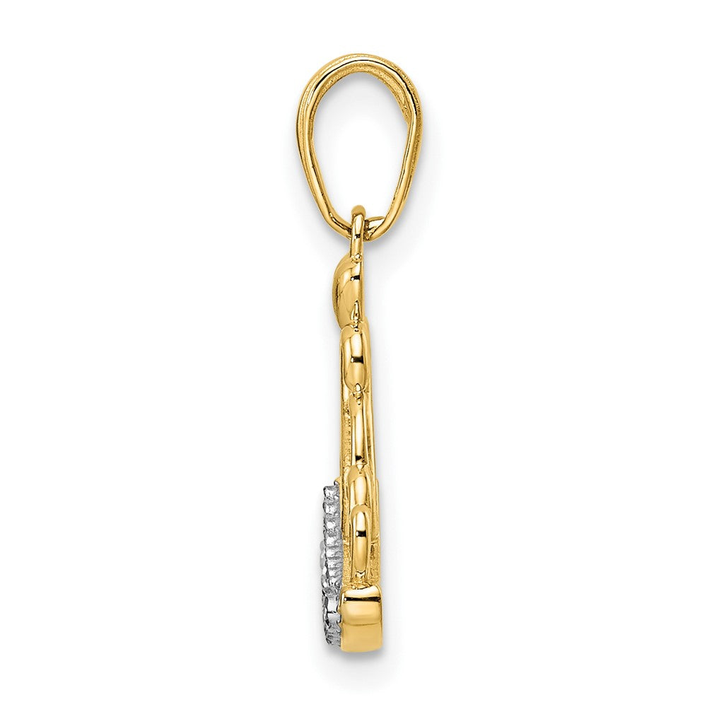 14k Yellow & Rhodium Gold and White Rhodium Diamond-cut Crown Pendant