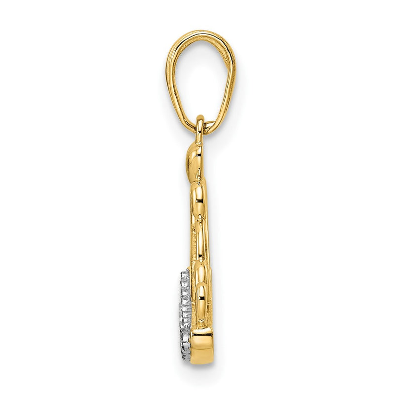 14k Yellow & Rhodium Gold and White Rhodium Diamond-cut Crown Pendant