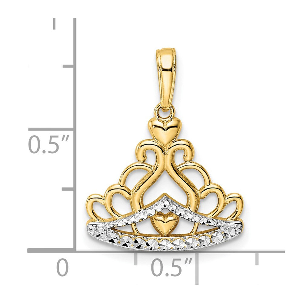 14k Yellow & Rhodium Gold and White Rhodium Diamond-cut Crown Pendant