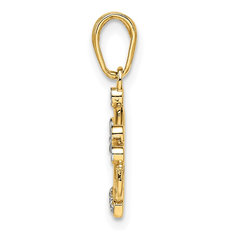 14k Yellow & Rhodium Gold and White Rhodium Diamond-cut Crown Pendant
