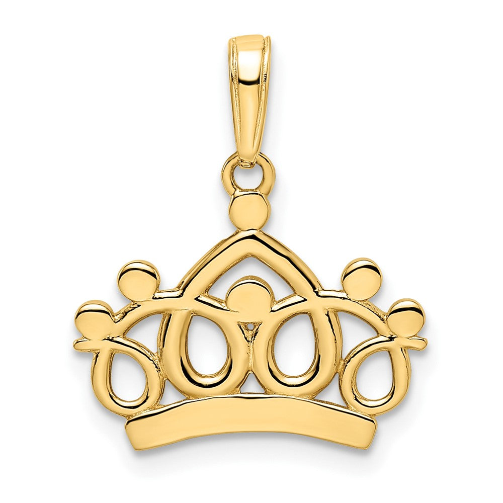 14k Yellow & Rhodium Gold and White Rhodium Diamond-cut Crown Pendant