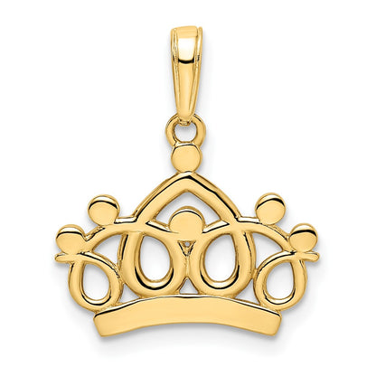 14k Yellow & Rhodium Gold and White Rhodium Diamond-cut Crown Pendant